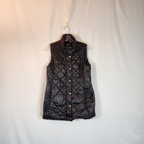 A PEA IN THE POD Black Quilted Puffer Vest Pockets Maternity Small S FLAWED - Picture 1 of 10